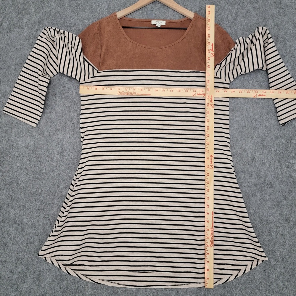 Umgee Dress Womens M Black White Stripe Brown Faux Suede‎ Elbow Patch Pockets - Picture 8 of 11